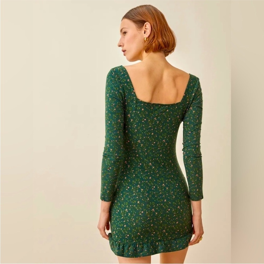 Reformation Anjeline Long sleeve stretch tencel Lyocell Knit Floral Dress Green - Picture 2 of 7